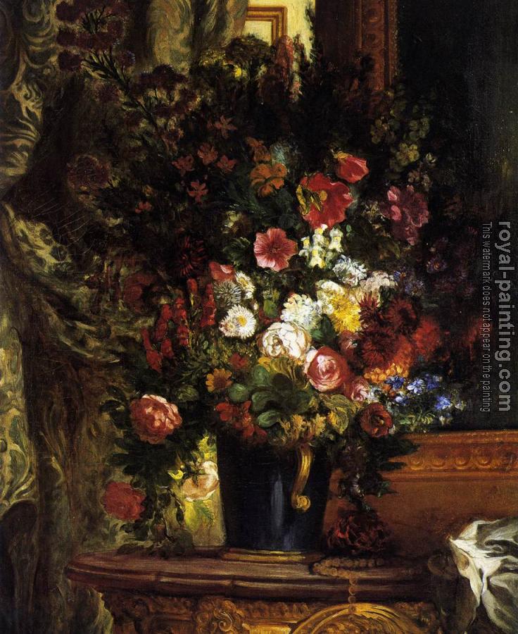 Eugene Delacroix : A Vase of Flowers on a Console